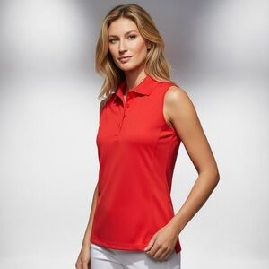 🌻Maggie Lane Red Sleeveless Collared Golf Polo Shirt Size Medium